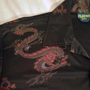 Vintage Plastic Idol silky black and burgundy dragon bowling shirt- Large